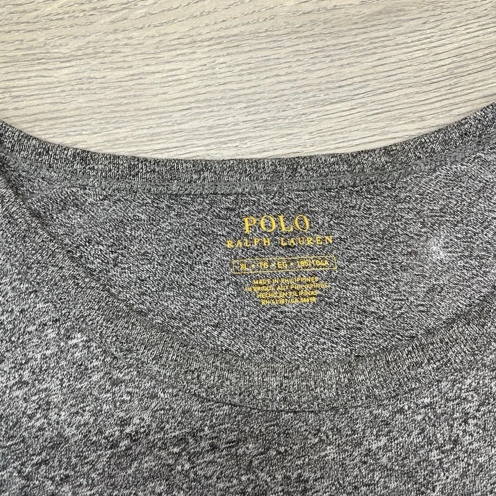 Polo Ralph Lauren Grey L/S T Shirt Men Sz XL Football FAIR STAIN